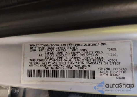 2003 Toyota Tacoma Base V6 from USA, damaged, VIN 5TEHN72N23Z219231